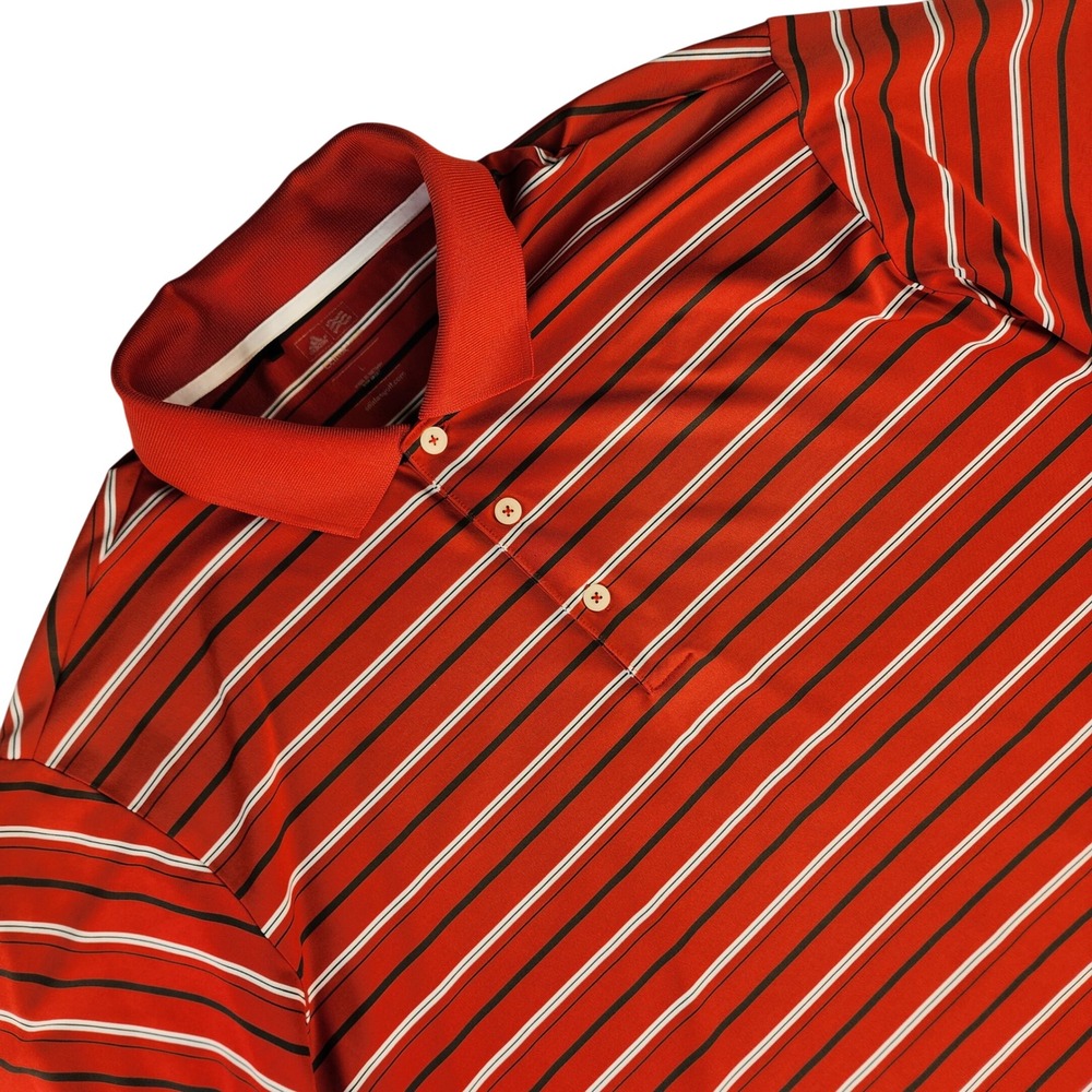 Adidas Golf Polo Shirt Mens Large Red Striped Performance Polyester Short Sleeve